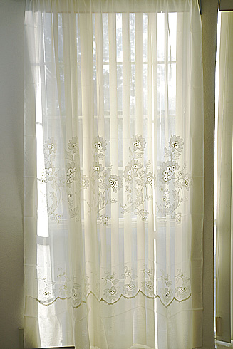 Sheer Embroidered Windows Panels 60"x84". Susan #094. Pearled
